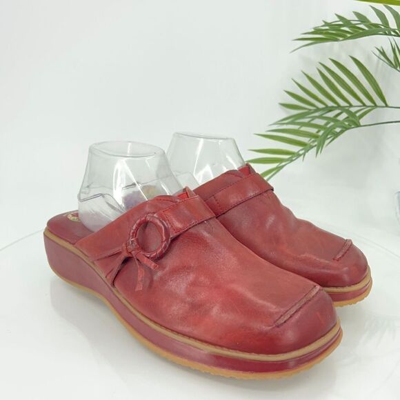 Earth Shoe Gelron 2000 Tyler Womens Clogs Size 11 Red Leather Wedge Heel Shoe - Picture 1 of 12